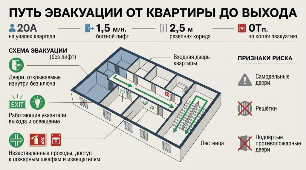 Путь эвакуации от квартиры до выхода